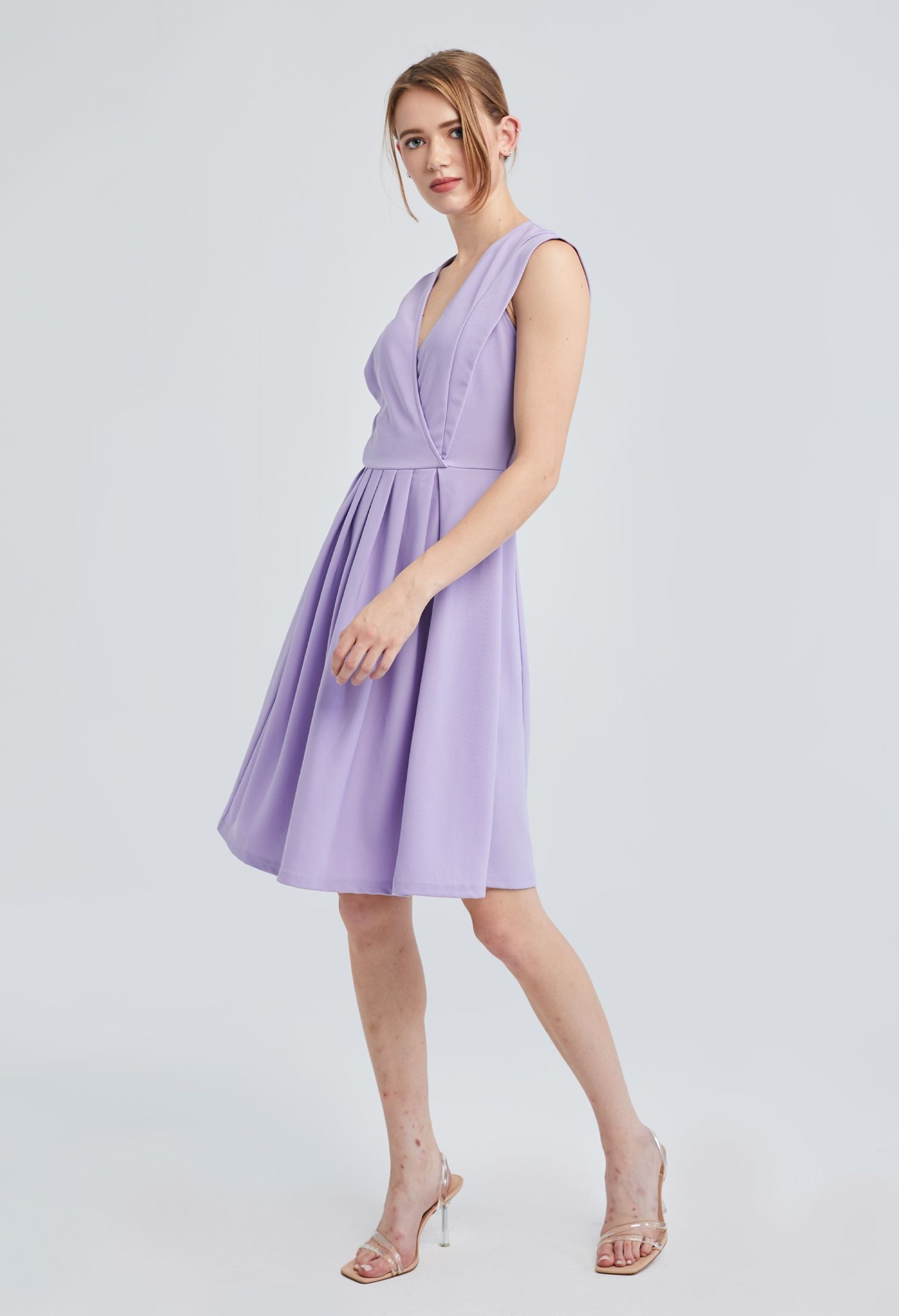 Crossover Panel Wide Pleated Dress