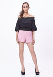 Off-Shoulder Ruched Contrast Crop Top
