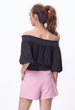 Off-Shoulder Ruched Contrast Crop Top
