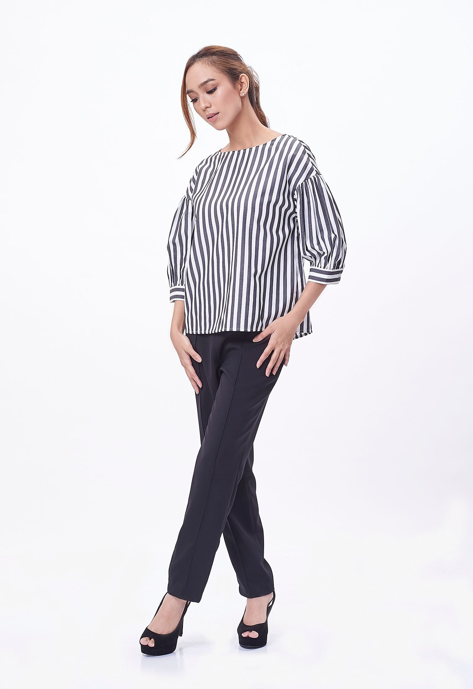Stripped Mid Sleeve Blouse