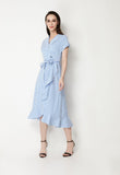 Ruffled Wrap Striped Collar Shirt Dress