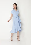 Ruffled Wrap Striped Collar Shirt Dress