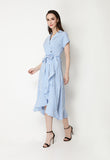 Ruffled Wrap Striped Collar Shirt Dress