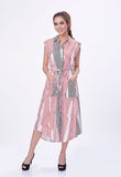 Vertical Striped Button Down Tie Dress