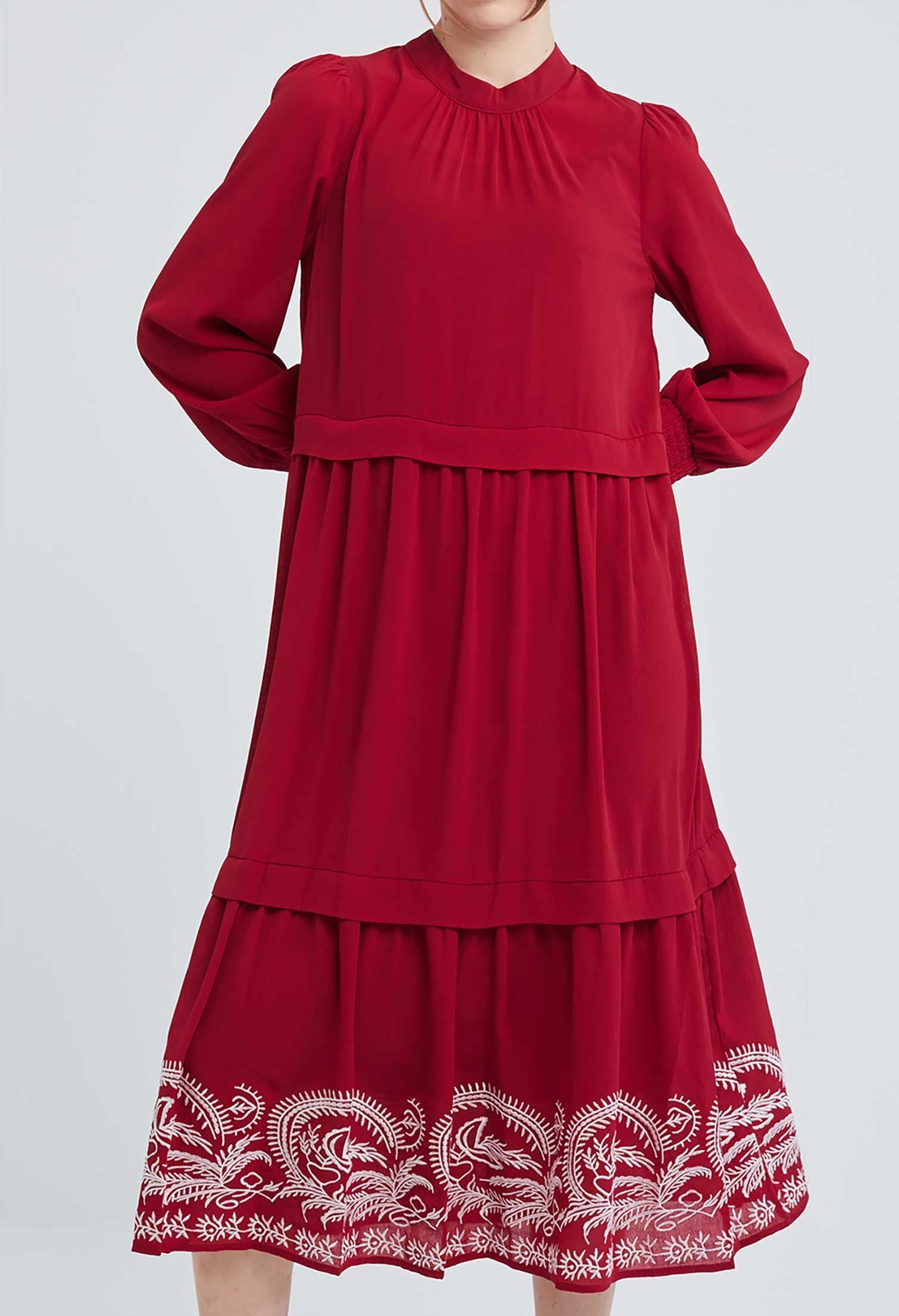 Contrast Embroidered Swing Dress