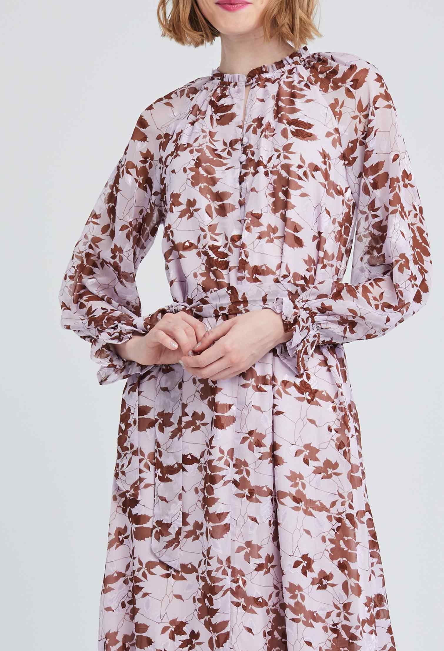 Sheer Leaf Tiered Midi Dress