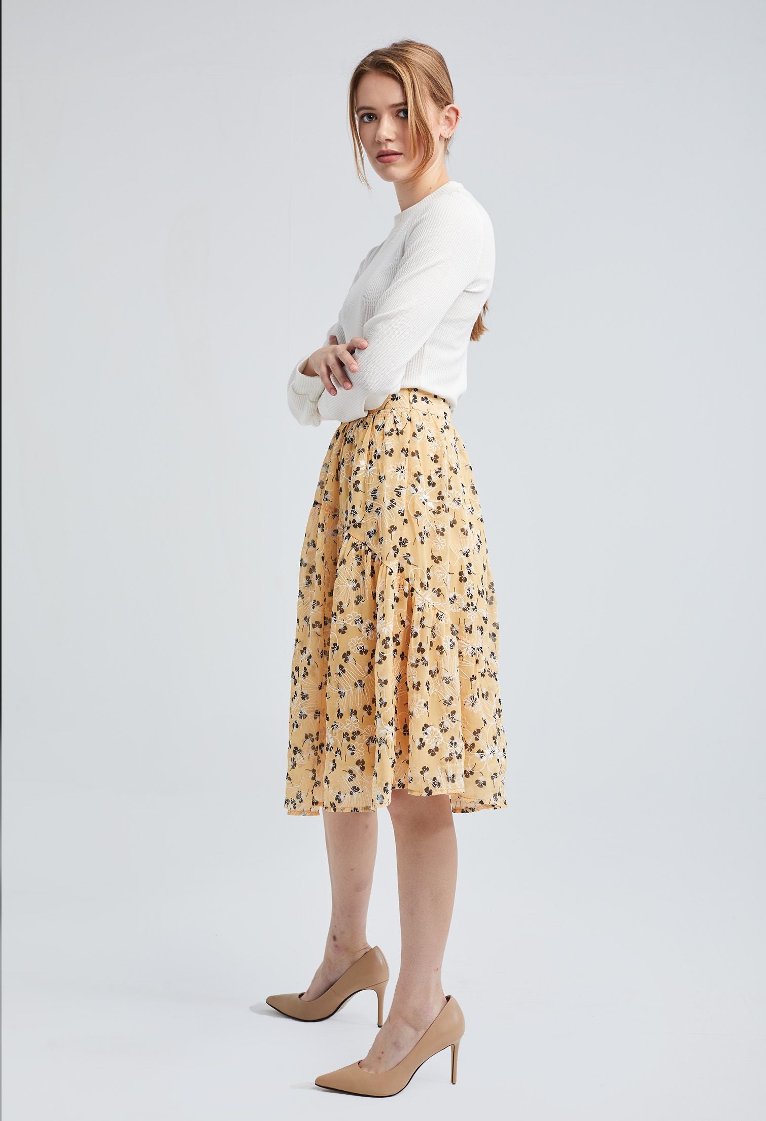 Scatter Floral Contrast Tiered Skirt