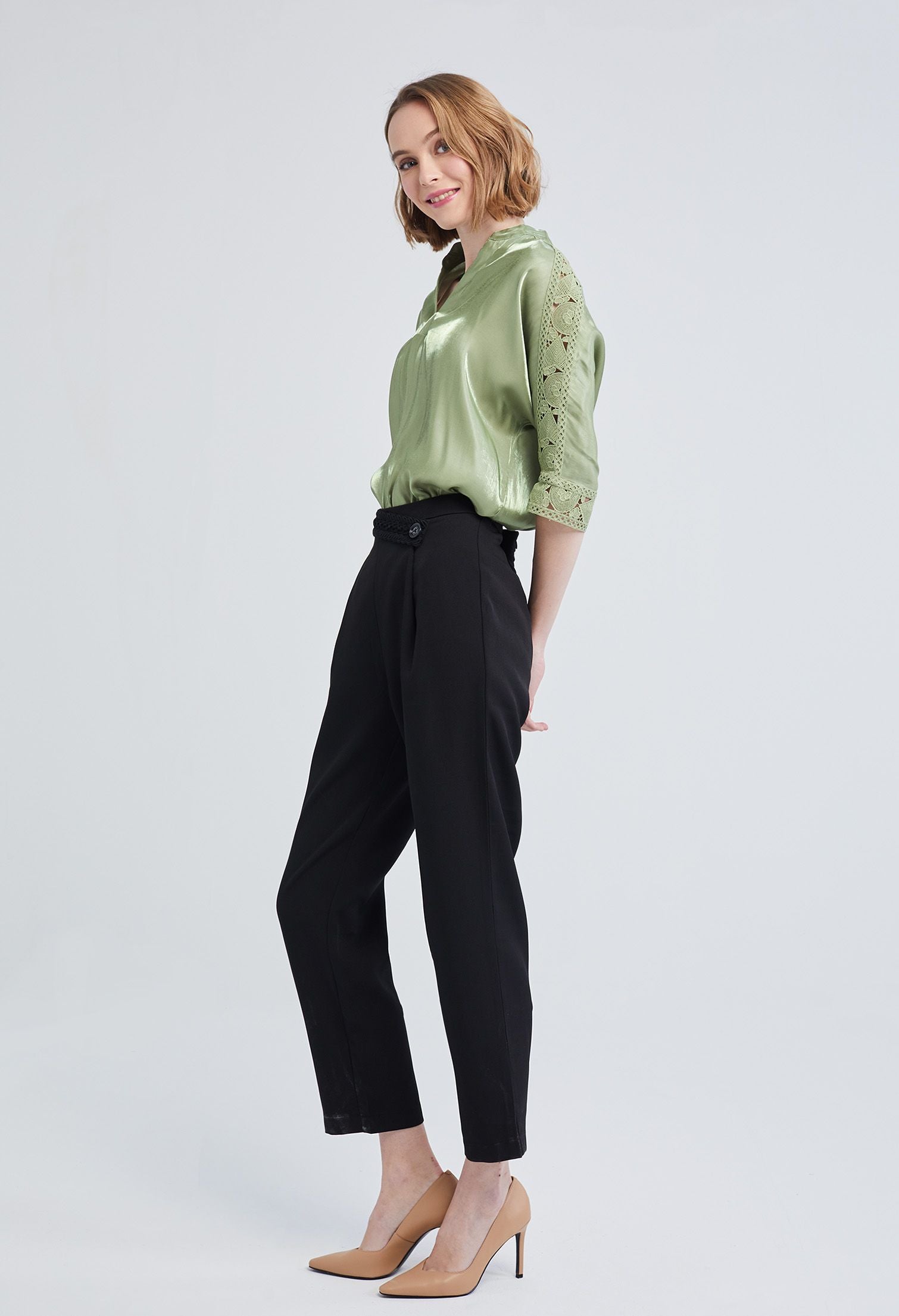 Braided Slant Buttoned Pants