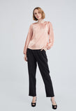 Satin Balloon Sleeve Pleat Blouse