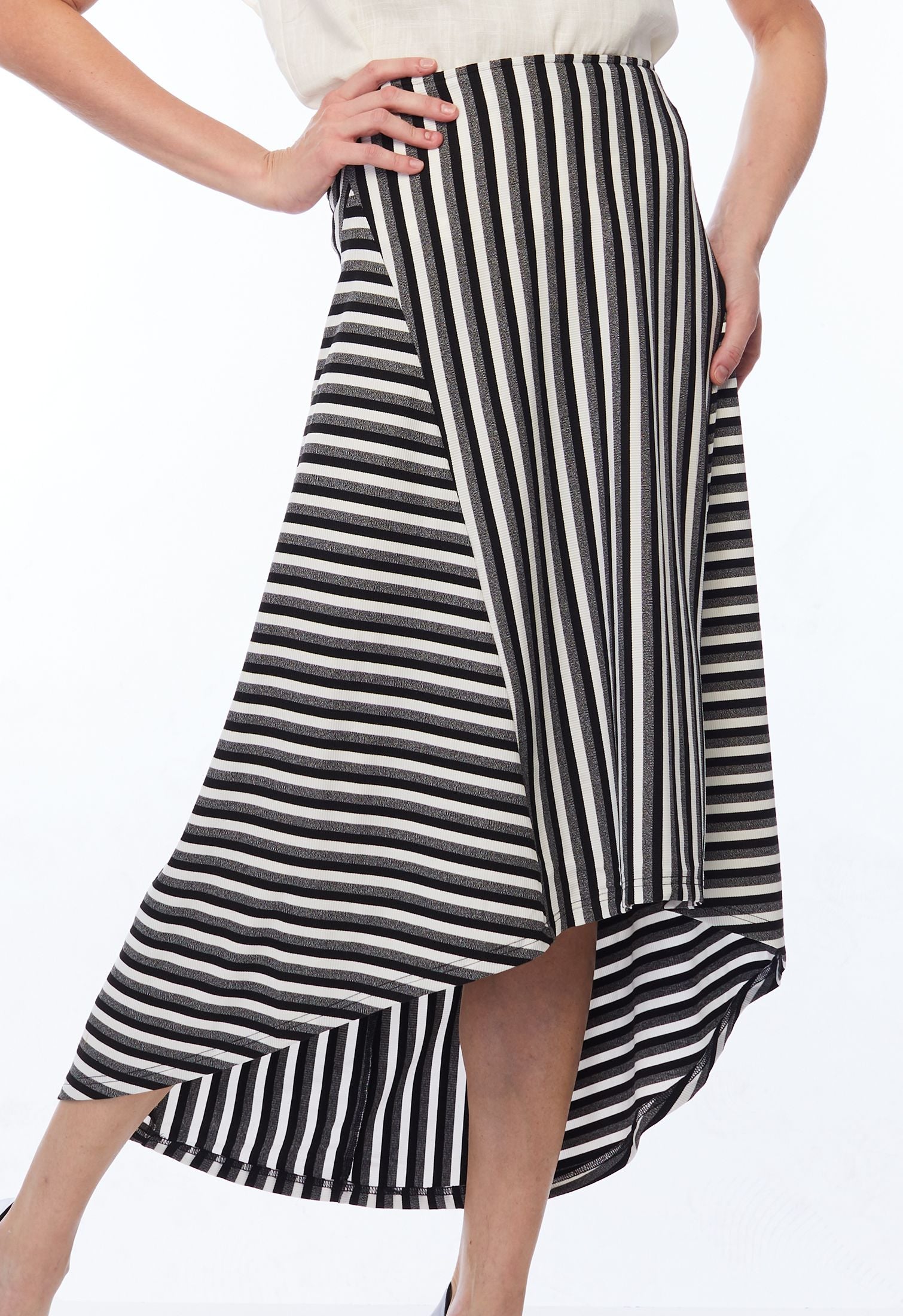 Hi-Low Stripe Midi Skirt