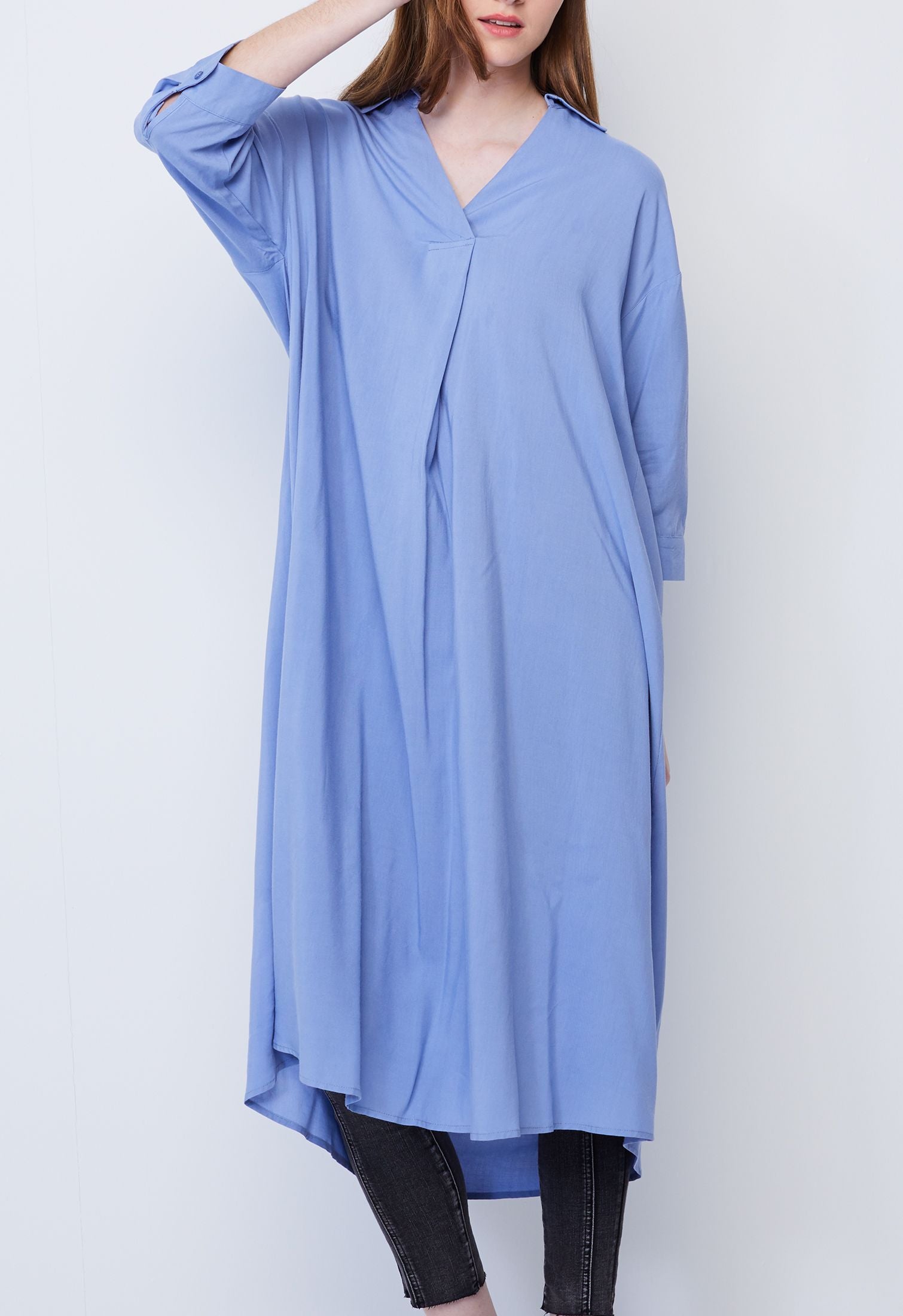 Slip-on Dress with Folded Cuff Sleeve