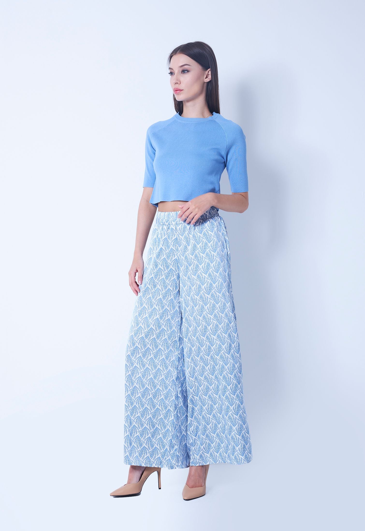 Leaf Allover Wide Legged Relaxed Pants