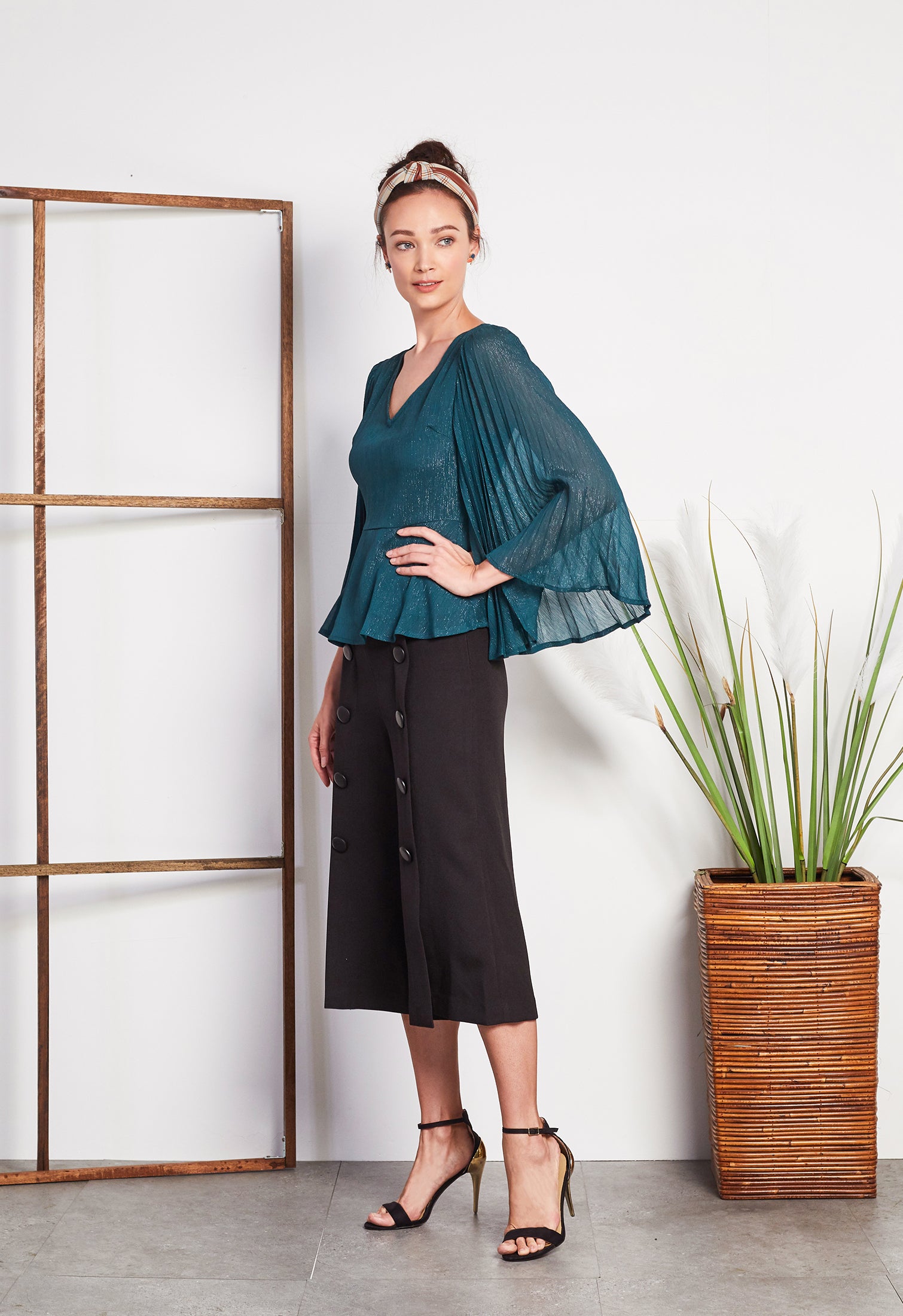 Pleated Batwing Organza Top