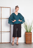 Pleated Batwing Organza Top