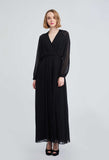 Full Pleated Wrapover Maxi Dress