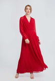 Full Pleated Wrapover Maxi Dress