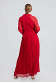 Full Pleated Wrapover Maxi Dress