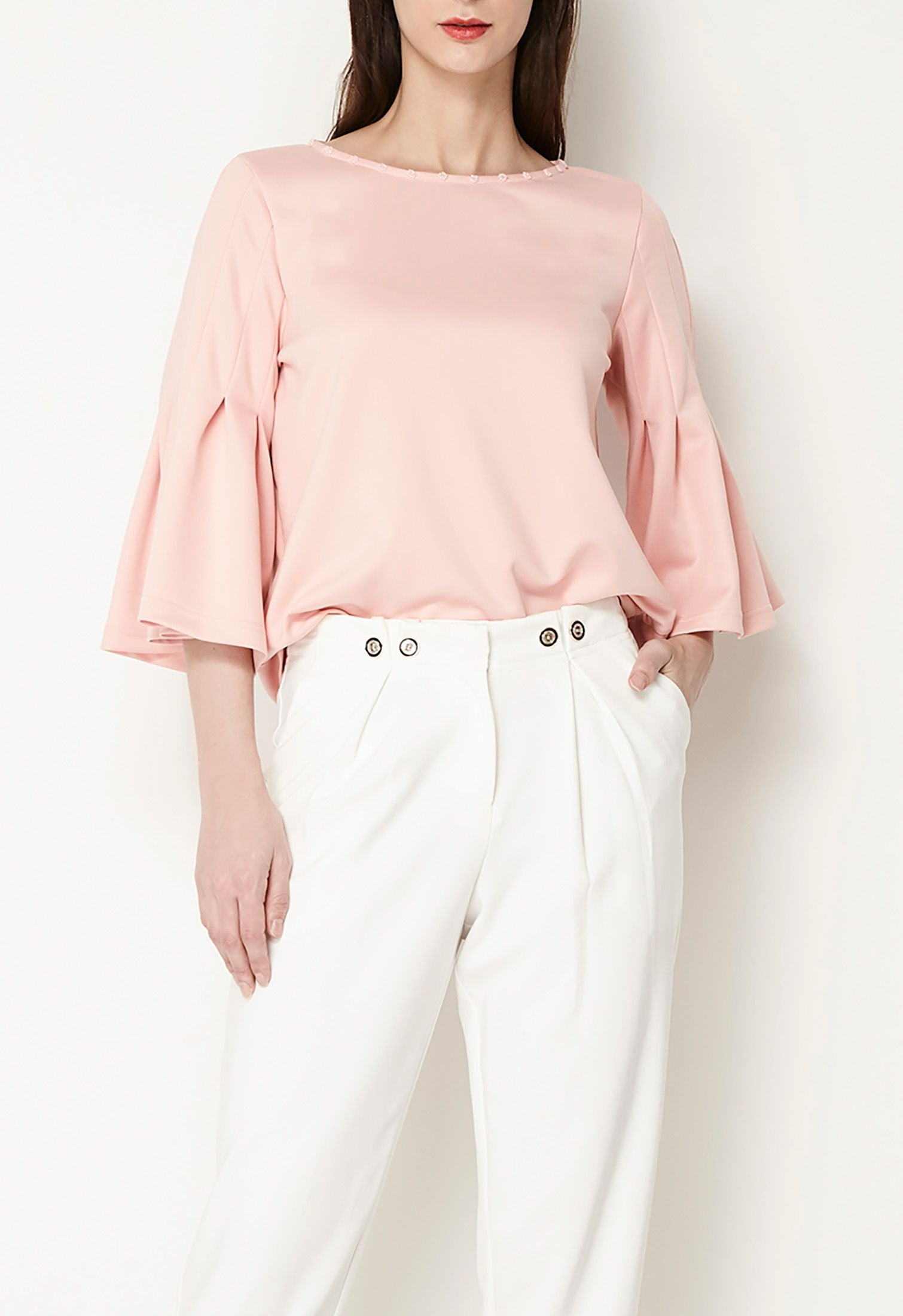 Pleated Bell Sleeve Top