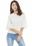 Flounce Sleeve Round Neck Top