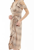Glen Plaid Stripe Cold Shoulder Dress