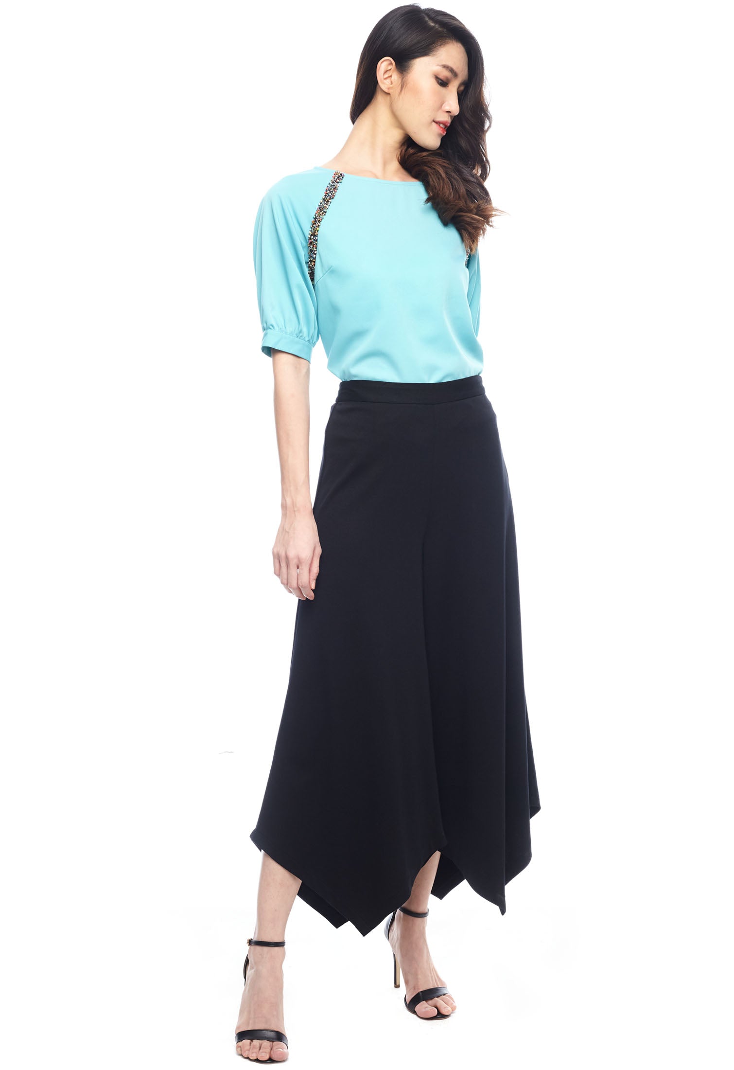 Asymmetrical Wide Leg Midi Pants