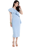 Ruffled One Shoulder Midi Dress